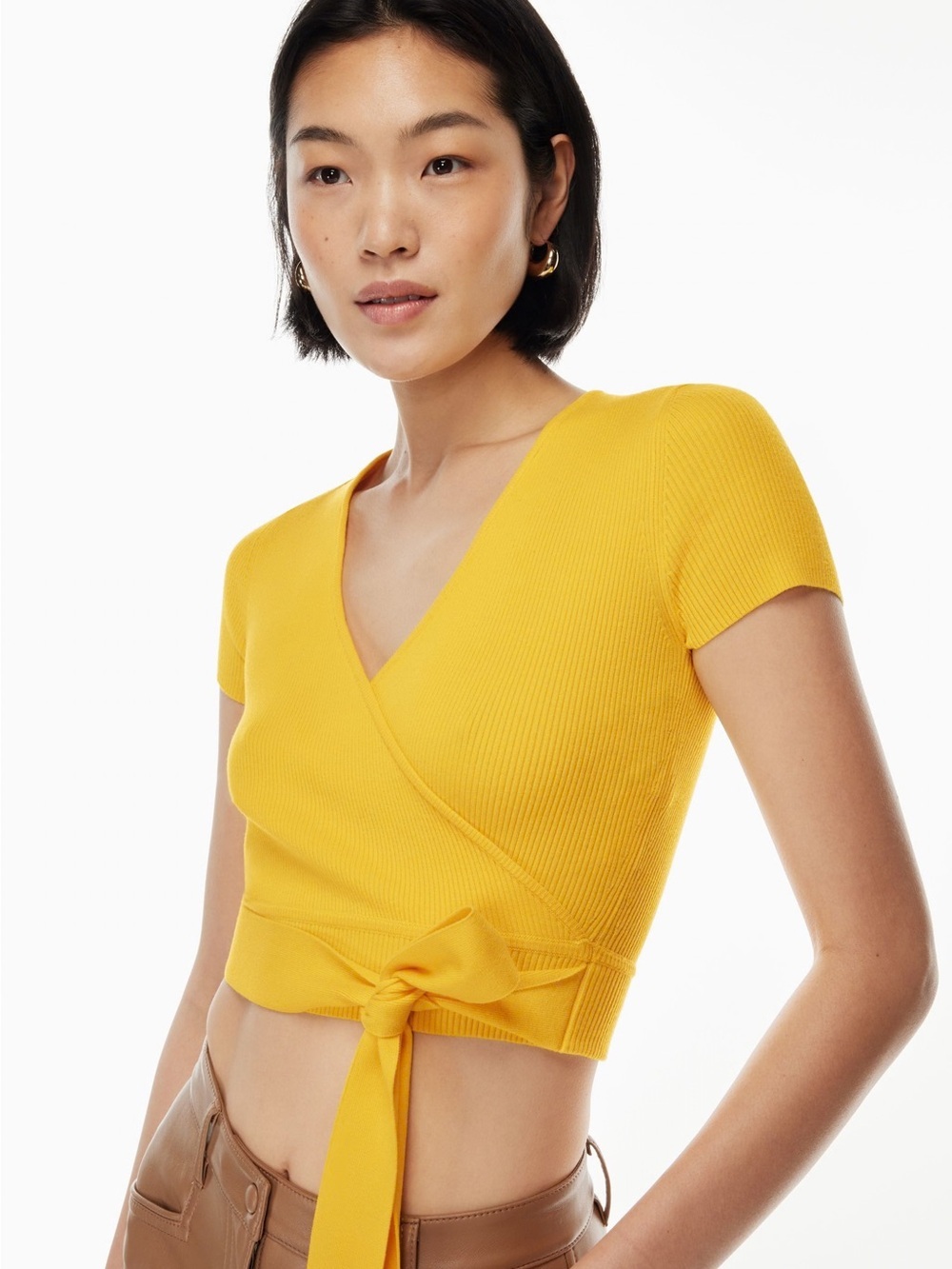 Wilfred All Tied Up Short Sleeve Sweater Top Size Large Sunflower Yellow Aritzia